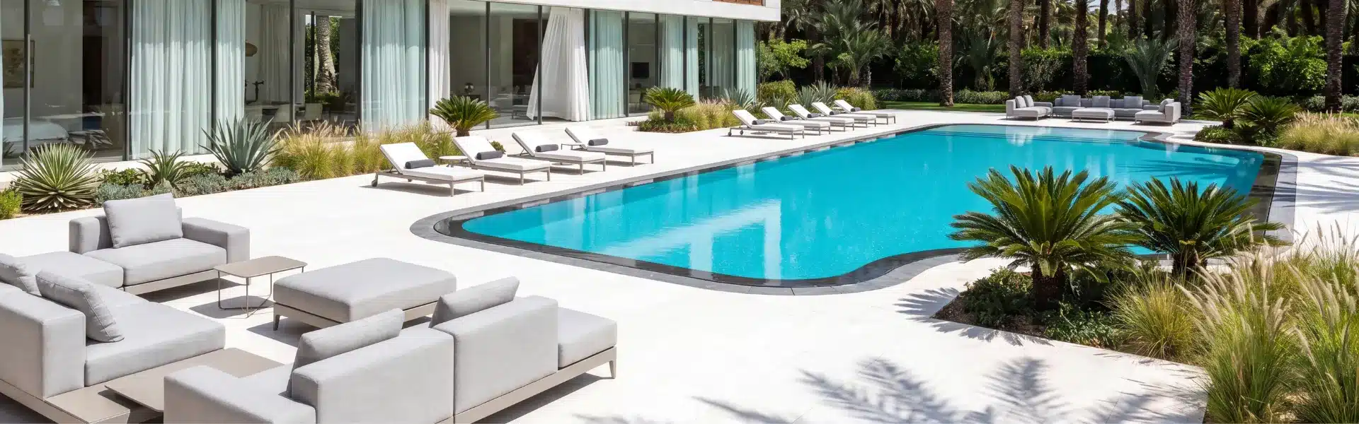 Villa contemporaine avec piscine, représentant des projets de promoteurs immobiliers haut de gamme au Maroc.
