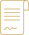 Icône contour doré d'un document avec des lignes et une signature.