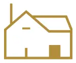 Icône de contour blanc et or d'une maison d'hôtes et d'un manoir.