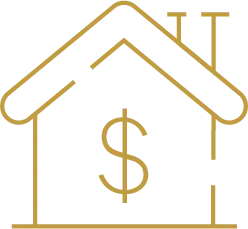 Contour doré d'une maison avec budget.