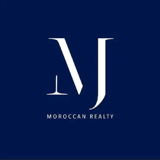 Morgan et James logo immobilier marocain fond bleu foncé