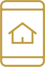 Icône contour doré d'un téléphone mobile affichant un symbole de maison.